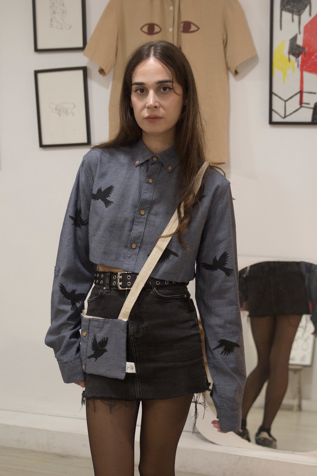 Camisa crop pajaros